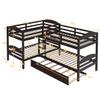 Hlcodca Twin Size L Shaped Bunk Bed with Trundle Bed Twin Over Twin Wood Bunk Bed Features 5 Twin Size Bed for Kids Teens, Wood Slat Support, No Box Spring Need (Espresso-01) view 2