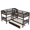 Hlcodca Twin Size L Shaped Bunk Bed with Trundle Bed Twin Over Twin Wood Bunk Bed Features 5 Twin Size Bed for Kids Teens, Wood Slat Support, No Box Spring Need (Espresso-01) view 4