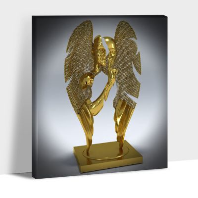 3D Effect Canvas Wall Art, Abstract Gold Angel Wings Picture Prints for Bedroom Decor, Modern Black White Grey Painting Poster for Living Room Wall Decoration, Framed Office Artwork 32x48 Inches