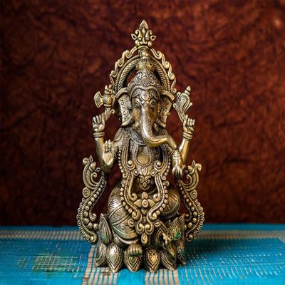 Ganeshaartsncrafts Lord Ganesh Statue 28 cm Brass Ganpati God Home Temple Puja Pooja Idol Indian Tabletop Desk Ganpati Hindu Murti and Sculptures for Decorations for Home and Diwali Gifts