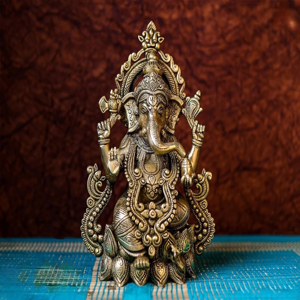 Ganeshaartsncrafts Lord Ganesh Statue 28 cm Brass Ganpati God Home Temple Puja Pooja Idol Indian Tabletop Desk Ganpati Hindu Murti and Sculptures for Decorations for Home and Diwali Gifts