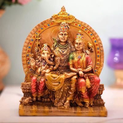 Handcrafted Resin Shiv Ganesh Parvati Showpiece for Home Dcor/Gifting/Table Dcor Lovable Designer Decorative BYONWARDINDIA ZZK3