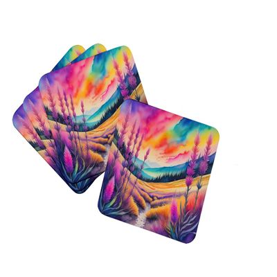 Caroline's Treasures Colorful Liatris Foam Coaster Set of 4 Cup Coasters for Indoor and Outdoor, Coaster for Tabletop Protection, Anti Slip, Mouse pad Material