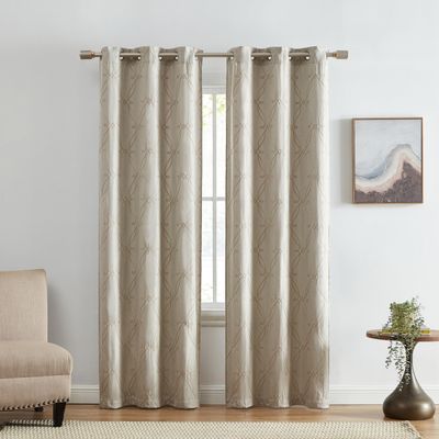 Threadmade Palmetto Lattice Embroidered Blackout Window Curtain Panel, Set of 2, Natural - 37" W x 84" L