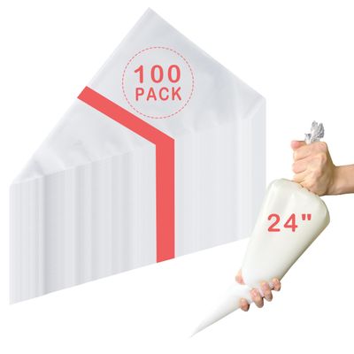 GOCCXL Extra Large Piping Bags 24" Thick Anti-Burst Icing Piping Pastry Bags 100 Pack Food Grade Cake Decorating Bags For Frosting Cupcakes Cakes Cookies Cream (24 Inch/XL)