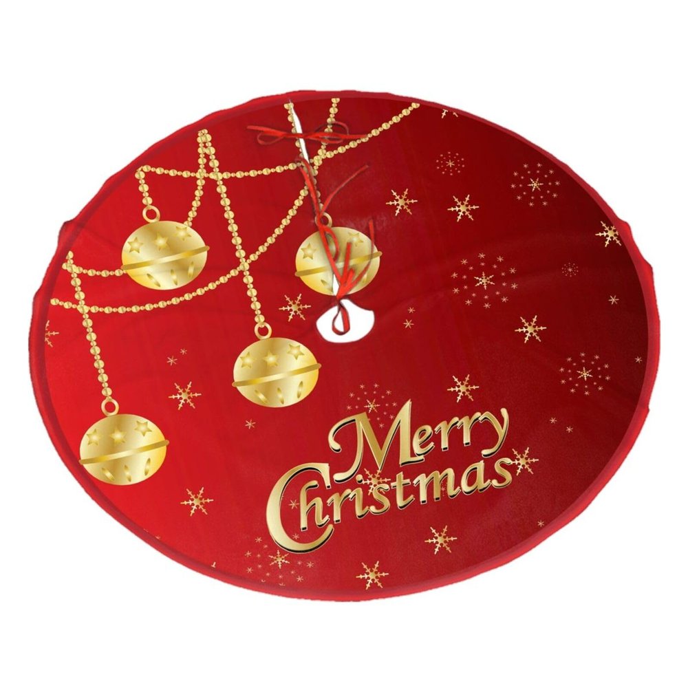 Yssammns Christmas Tree Skirt, Merry Christmas in Red & Gold Ornaments Xmas Plush Tree Skirt Xmas Tree Ornaments for Xmas Holiday Party Decorations 48"