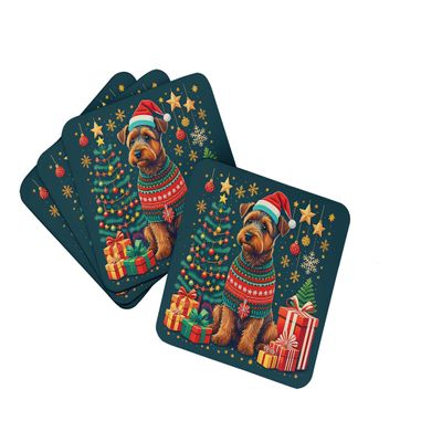 Caroline's Treasures Welsh Terrier Christmas Foam Coaster Set of 4 Cup Coasters for Indoor and Outdoor, Coaster for Tabletop Protection, Anti Slip, Mouse pad Material