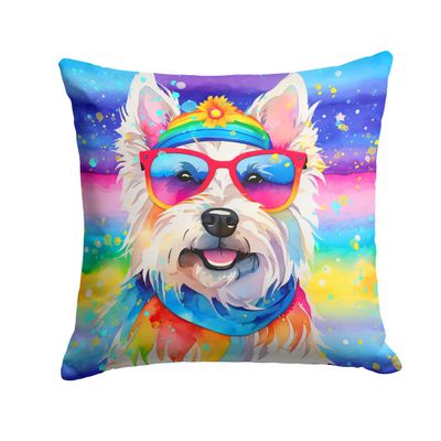 Caroline's Treasures DAC2571PW1414 Westie Hippie Dawg Fabric Decorative Pillow Machine Washable, Indoor Outdoor Decorative Pillow for Couch, Bed or Patio, 14Hx14W