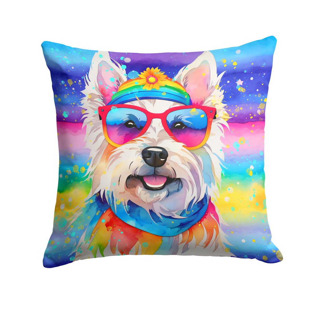 Caroline's Treasures DAC2571PW1414 Westie Hippie Dawg Fabric Decorative Pillow Machine Washable, Indoor Outdoor Decorative Pillow for Couch, Bed or Patio, 14Hx14W