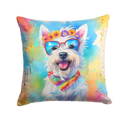 Caroline's Treasures DAC2569PW1414 Westie Hippie Dawg Fabric Decorative Pillow Machine Washable, Indoor Outdoor Decorative Pillow for Couch, Bed or Patio, 14Hx14W