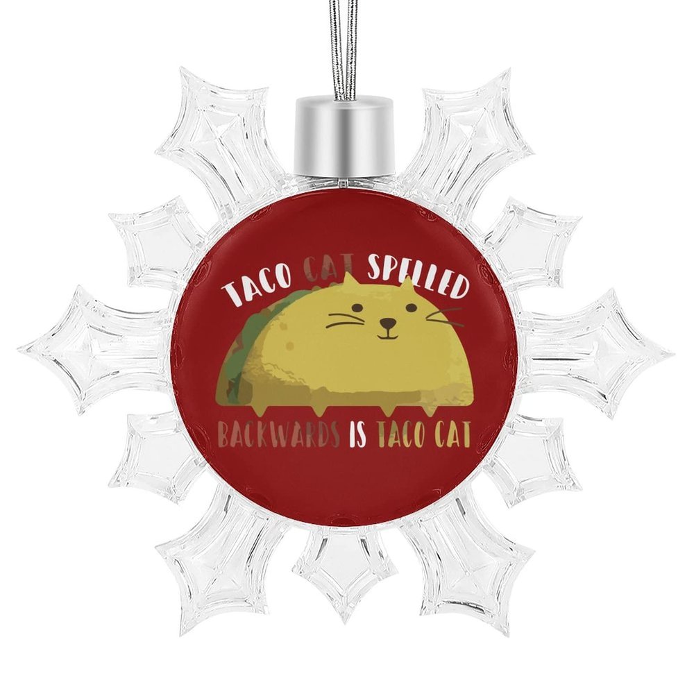 Backwards is Taco Cat Snowflakes Ornaments for Christmas Tree Decoration Glittered Snowflakes Hanging Pendants