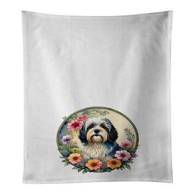 Caroline's Treasures Havanese and Flowers Kitchen Towel Set of 2 White Dish Towels Decorative Bathroom Hand Towel for Hand, Face, Hair, Yoga, Tea, Dishcloth, 19 X 28, White