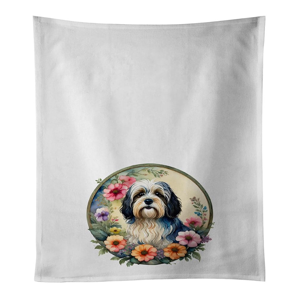 Caroline's Treasures Havanese and Flowers Kitchen Towel Set of 2 White Dish Towels Decorative Bathroom Hand Towel for Hand, Face, Hair, Yoga, Tea, Dishcloth, 19 X 28, White