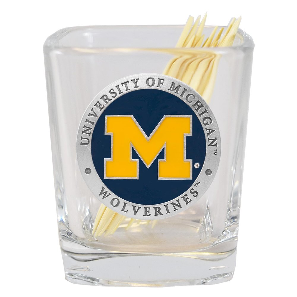 Heritage Pewter University of Michigan Toothpick Holder | Hand-Sculpted 1.5 Ounce Glass | Intricately Crafted Metal Pewter Alma Mater Inlay
