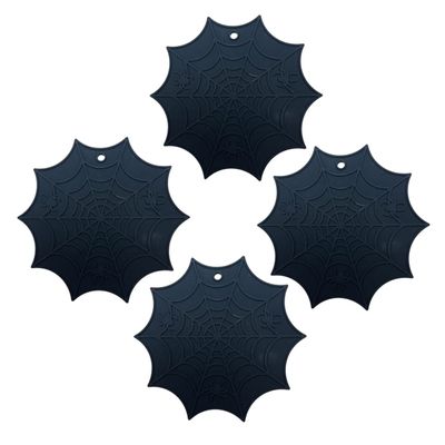 ABOOFAN 4pcs Halloween Non- Silicone Heat Placemats Web Design for Table for Cutlery and Cups Decorative Insulation Pads Black