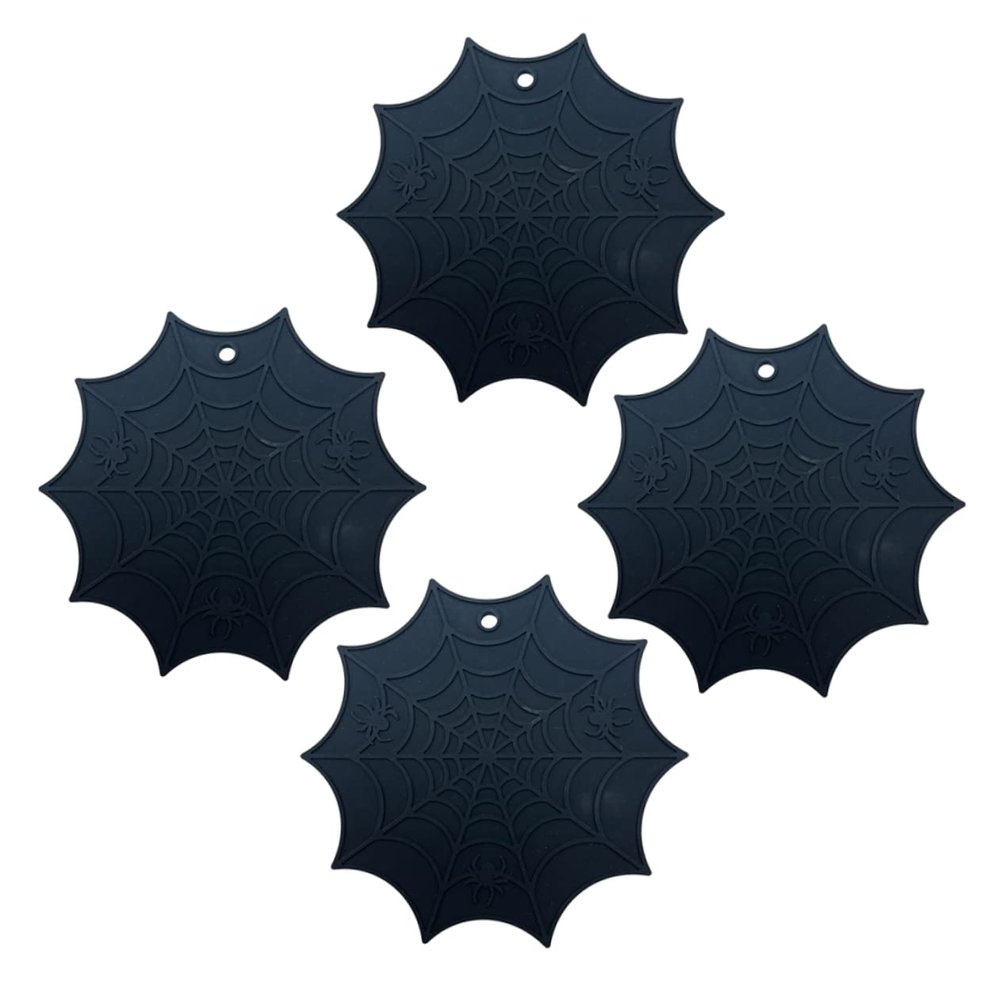 ABOOFAN 4pcs Halloween Non- Silicone Heat Placemats Web Design for Table for Cutlery and Cups Decorative Insulation Pads Black