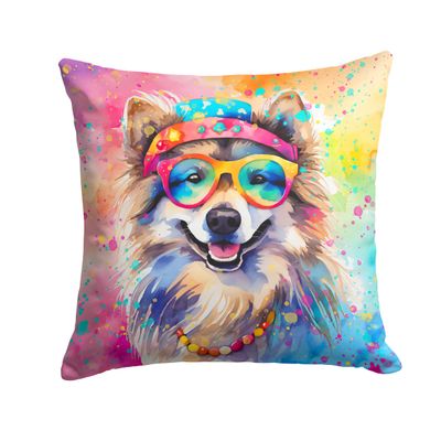 Caroline's Treasures DAC2519PW1818 Keeshond Hippie Dawg Fabric Decorative Pillow Machine Washable, Indoor Outdoor Decorative Pillow for Couch, Bed or Patio, 18Hx18W