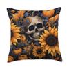 Halloween Pumpkin Skull Fall Design Skull Fall Pumpkin Halloween Sunflowers Skeleton Costume Throw Pillow, 18x18, Multicolor view 1