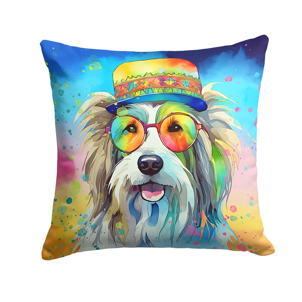 Caroline's Treasures DAC2457PW1414 Bearded Collie Hippie Dawg Fabric Decorative Pillow Machine Washable, Indoor Outdoor Decorative Pillow for Couch, Bed or Patio, 14Hx14W