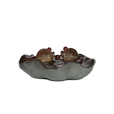 4.33" Color Change Tea Pet Home Decoration Resin Golden Fish Zisha Lotus Leaf