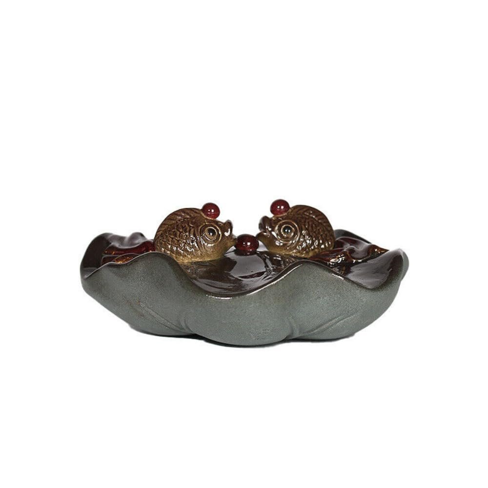 4.33" Color Change Tea Pet Home Decoration Resin Golden Fish Zisha Lotus Leaf