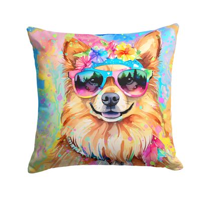 Caroline's Treasures DAC2541PW1414 Pomeranian Hippie Dawg Fabric Decorative Pillow Machine Washable, Indoor Outdoor Decorative Pillow for Couch, Bed or Patio, 14Hx14W