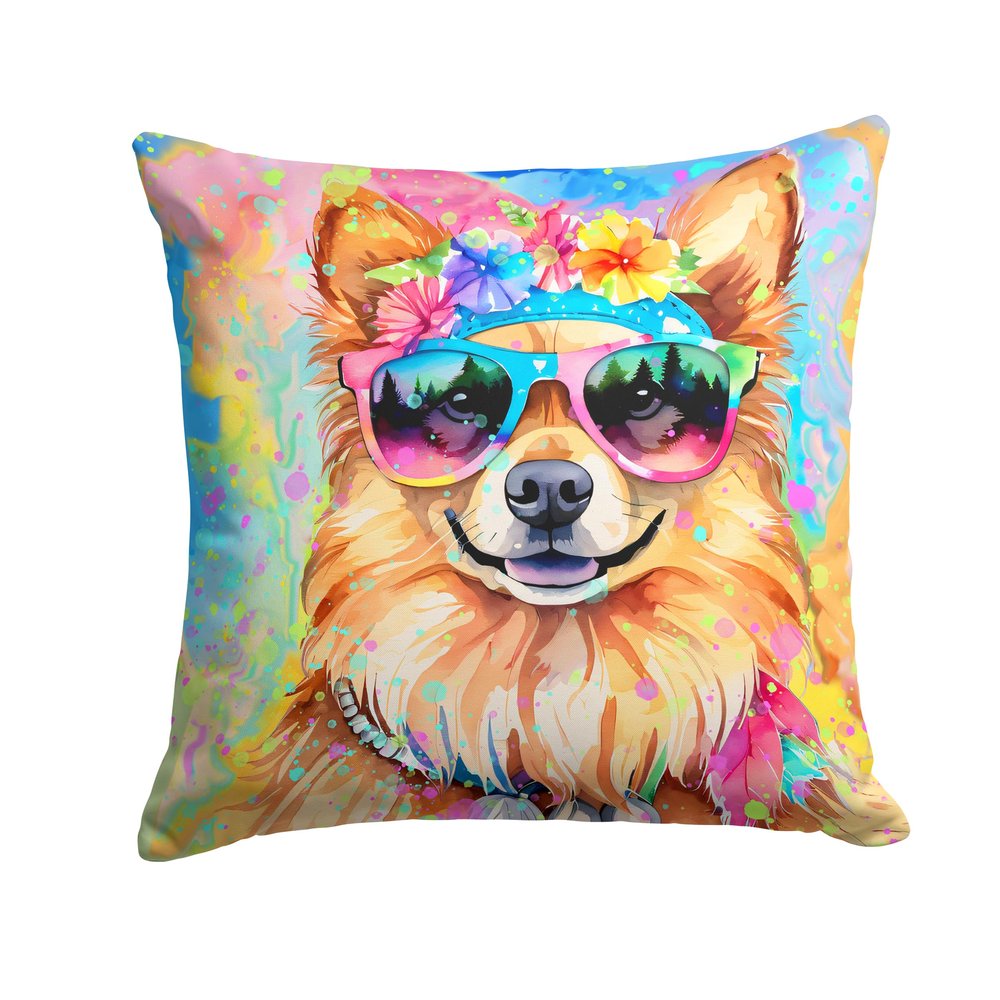 Caroline's Treasures DAC2541PW1414 Pomeranian Hippie Dawg Fabric Decorative Pillow Machine Washable, Indoor Outdoor Decorative Pillow for Couch, Bed or Patio, 14Hx14W