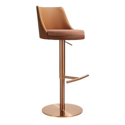 Tov Furniture Reagan Upholstered Stainless Steel Adjustable Stool Cafe Au Lait Brushed, Stainless Steel Finish Faux Leather, Fabric Foam, Fabric