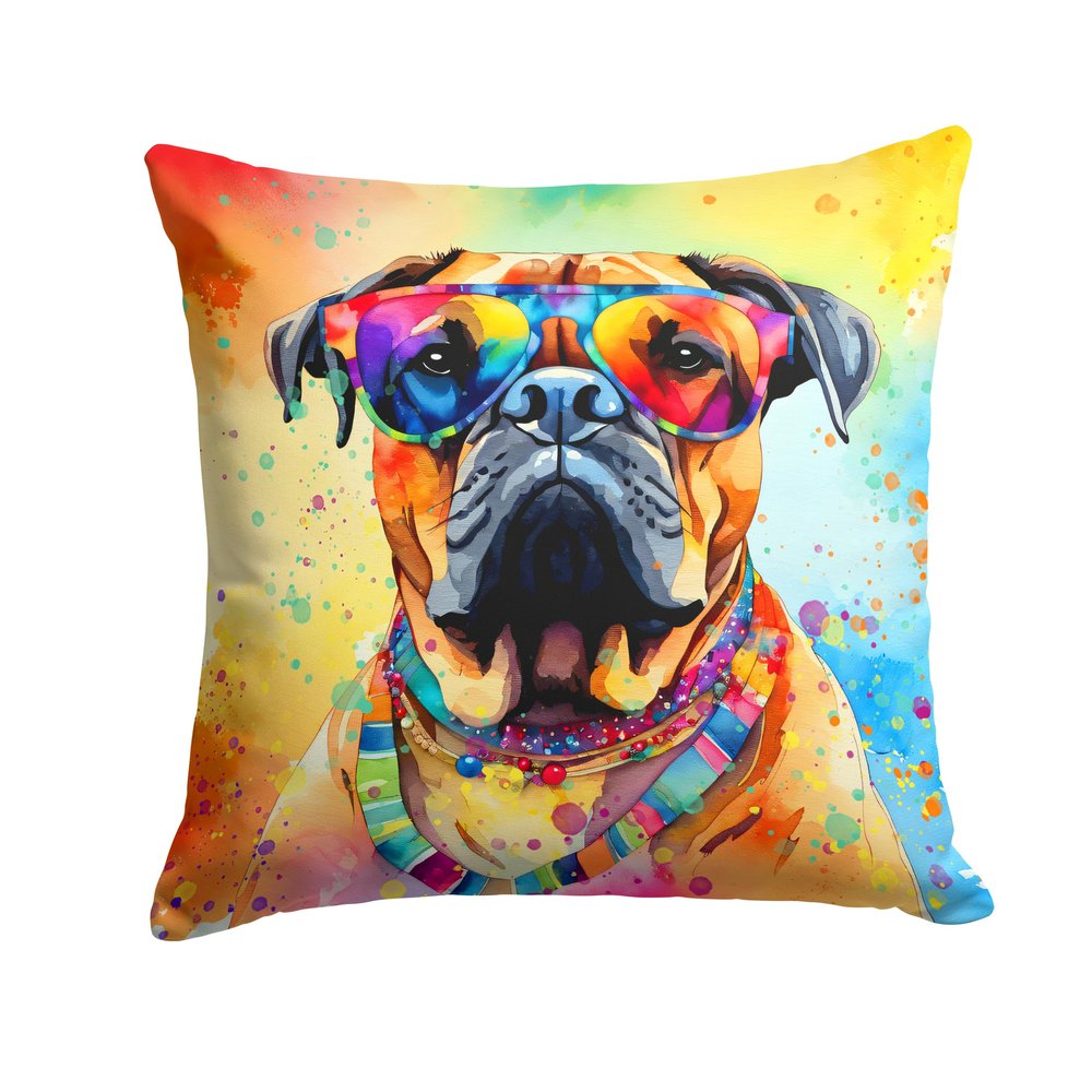 Caroline's Treasures DAC2477PW1818 Bullmastiff Hippie Dawg Fabric Decorative Pillow Machine Washable, Indoor Outdoor Decorative Pillow for Couch, Bed or Patio, 18Hx18W