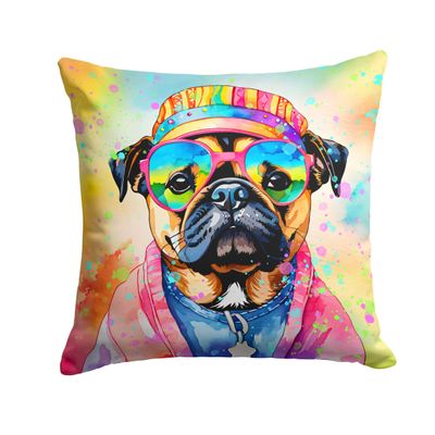 Caroline's Treasures DAC2544PW1818 Pug Hippie Dawg Fabric Decorative Pillow Machine Washable, Indoor Outdoor Decorative Pillow for Couch, Bed or Patio, 18Hx18W