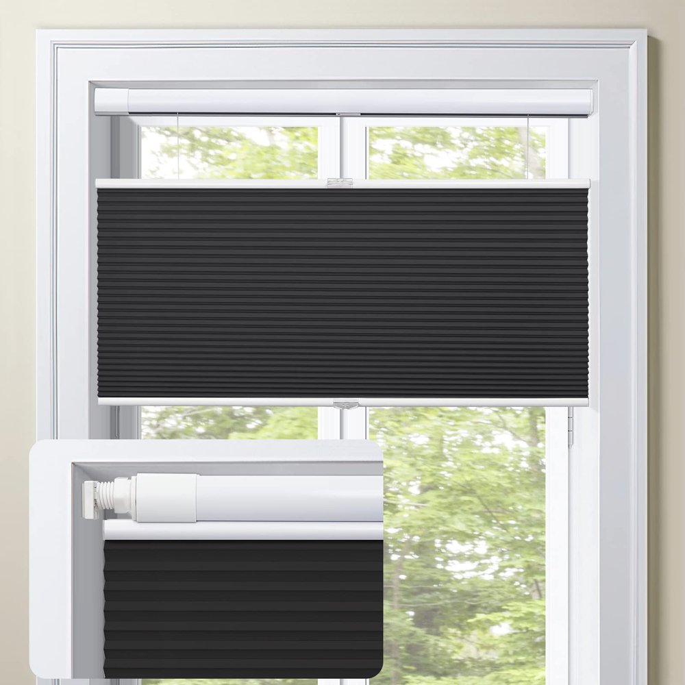 MiLin Top Down Bottom Up Cordless Cellular Shades No Tools No Drill Blinds for Windows Shades for Indoor Windows Door Blinds - 100% Blackout Black 21 1/4" W x 64" H