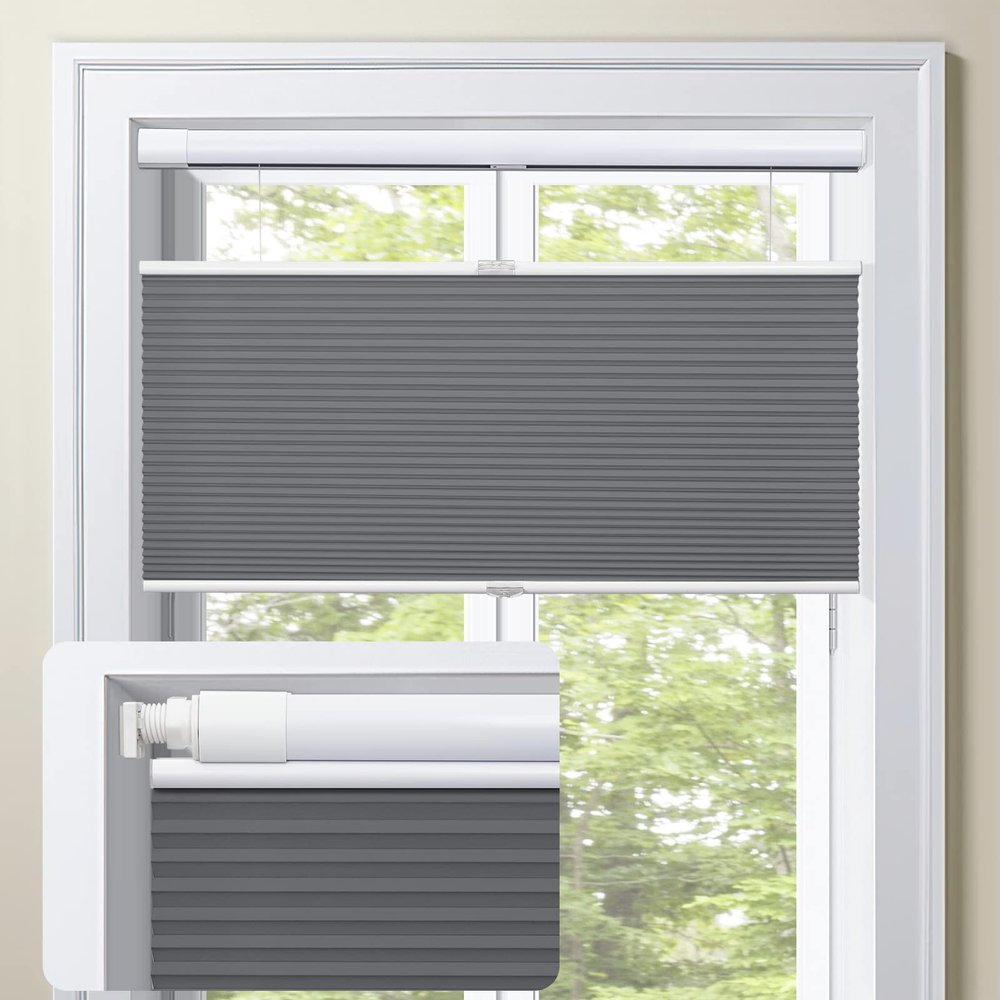 MiLin Top Down Bottom Up Cordless Cellular Shades No Tools No Drill Blinds for Windows Shades for Indoor Windows Door Blinds - 100% Blackout Haze Gray 46 3/4" W x 64" H