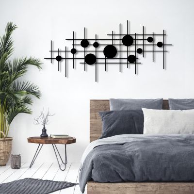Cadeali Geometric Metal Wall Art, Metal Abstract and Geometric Wall Decor, Minimalist Line Art, Abstract Decor, Modern Decortion for Living Room, Bedroom, Office(Black, 29"x14"|76x37cm)