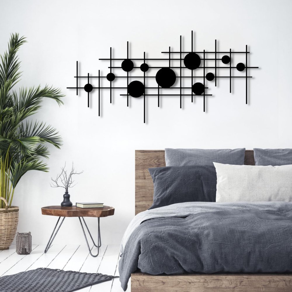 Cadeali Geometric Metal Wall Art, Metal Abstract and Geometric Wall Decor, Minimalist Line Art, Abstract Decor, Modern Decortion for Living Room, Bedroom, Office(Black, 29"x14"|76x37cm)