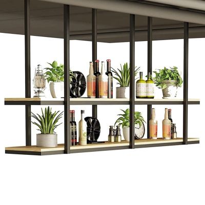 Ceiling Shelf Mounted Floating Suspended Shelving Kitchen Storage Rack Pot Pan Rack Cookware Hanger Flower Stand for Bar Garage Restaurant, Solid Wood and Black Metal Frame ( Size : 130x30x80cm )