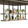 Ceiling Shelf Mounted Floating Suspended Shelving Kitchen Storage Rack Pot Pan Rack Cookware Hanger Flower Stand for Bar Garage Restaurant, Solid Wood and Black Metal Frame ( Size : 130x30x80cm ) view 1