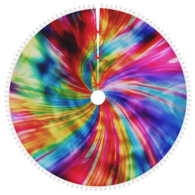Colorful Tie Dye Christmas Tree Skirt with Pom Trim Christmas Tree Mat Xmas Tree Skirt Ornaments Soft Xmas Tree Holiday Ornaments Christmas Tree Decorations for Home Party