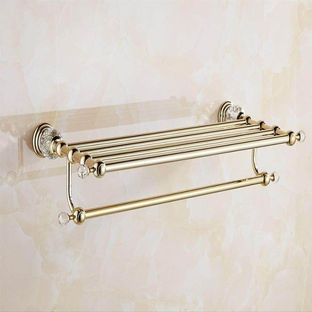 Antique Gold Polished Bathroom Accessories White Crystal Bath Decoration Bathroom Hardware Set Solid Brass Bathroom,60 cm