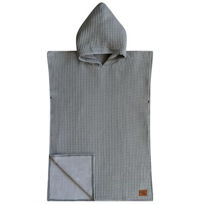 Jade&Kai Hooded Towel for Kids | Snaps into a Poncho | Organic Cotton Waffle | Lightweight and Absorbent | Bath, Beach, and Pool | Multiple Colors | (Medium (3-6 Yrs), Dove)