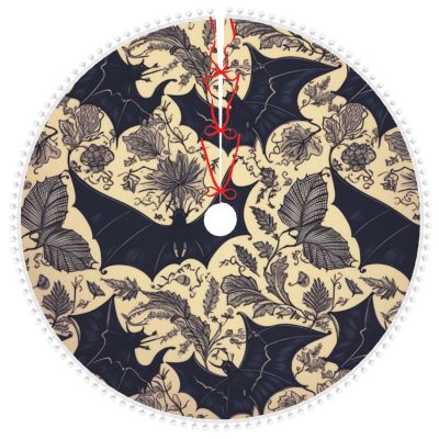 Bat Print Christmas Tree Skirt with Pom Trim Christmas Tree Mat Xmas Tree Skirt Ornaments Soft Xmas Tree Holiday Ornaments Christmas Tree Decorations for Home Party
