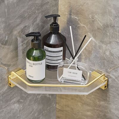 BAHELS Corner Shower Caddy Acrylic Bathroom Corner Shelf, Brushed Gold Wall-Mounted Bathroom Towel Bar Storage Organizer, Toilet Corner Shelf Rack Holder Shower Organizer (Color : A)