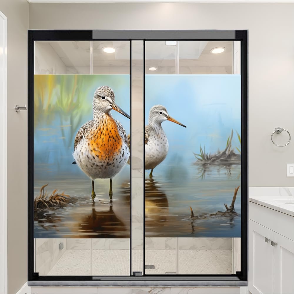 Rustic Seabird Window Film Privacy Brown Bird Modern Animal Stained Glass Window Film Sun Blocking Decorative Window Covering Film for Home Office 35.4Wx63L-inch x2 Pcs