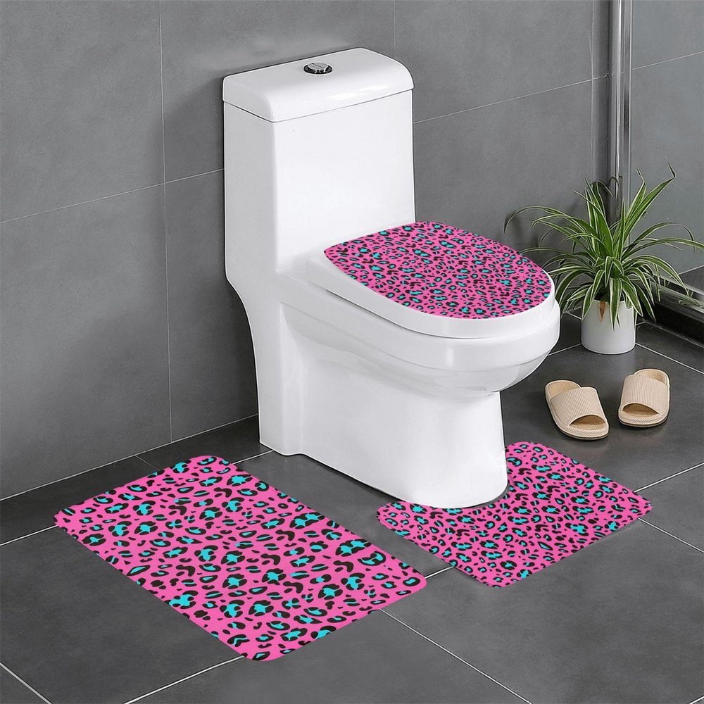 Bathroom Rug Set - Soft and Durable 3-Piece Bath Mat Set - Perfect for Bathroom, Vanity, and Guest Suites Cute Leopard