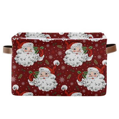 Christmas Santa Claus Red Storage Basket Fabric Kitchen Baskets Winter Snowflake Xmas Decorations Open Home Storage Bins Boxes Foldable Organizer Bag for Toy Book Shelf Closet Baskets 16128 Inches