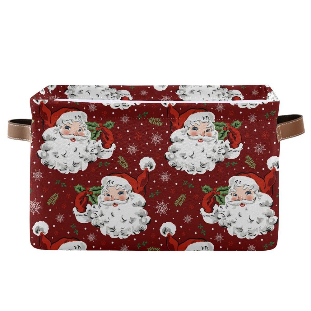 Christmas Santa Claus Red Storage Basket Fabric Kitchen Baskets Winter Snowflake Xmas Decorations Open Home Storage Bins Boxes Foldable Organizer Bag for Toy Book Shelf Closet Baskets 16128 Inches