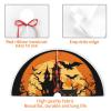 Black Tree Owl Pumpkin Head Castle Christmas Tree Skirt with Pom Trim Christmas Tree Mat Xmas Tree Skirt Ornaments Soft Xmas Tree Holiday Ornaments Christmas Tree Decorations for Home Party view 4