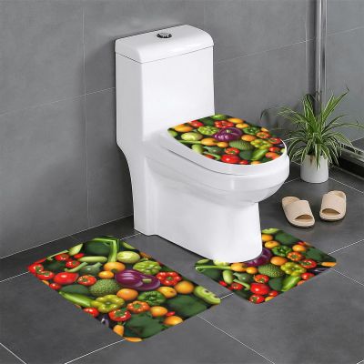 Bathroom Rug Set - Soft and Durable 3-Piece Bath Mat Set - Perfect for Bathroom, Vanity, and Guest Suites Vegetable Fruit