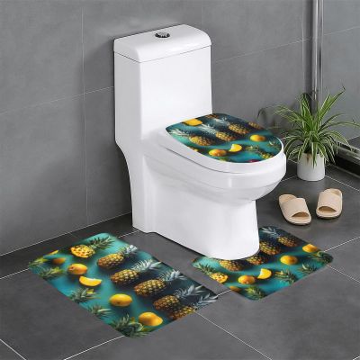 Bathroom Rug Set - Soft and Durable 3-Piece Bath Mat Set - Perfect for Bathroom, Vanity, and Guest Suites Tropical Fruit Pineapple