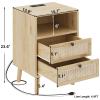 AOGLLATI Rattan Nightstand with Charging Station, LED Night Stand for Bedroom, Wood End Table with USB Ports, Boho Bedside Table with 2 Drawers, Natural view 2