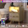AOGLLATI Rattan Nightstand with Charging Station, LED Night Stand for Bedroom, Wood End Table with USB Ports, Boho Bedside Table with 2 Drawers, Natural view 3